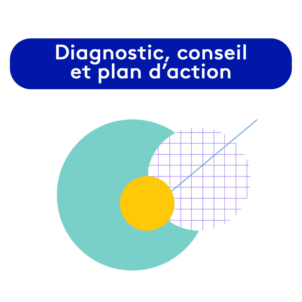 icônes représentant les diagnostic, conseil et plan d'action 
